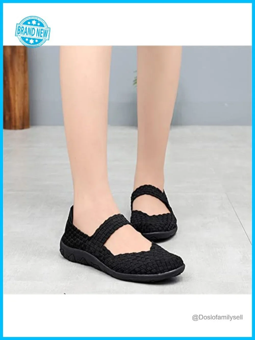 Women's Mary Jane Sneakers Woven Elastic Flats Lightweight Walking Shoes Work